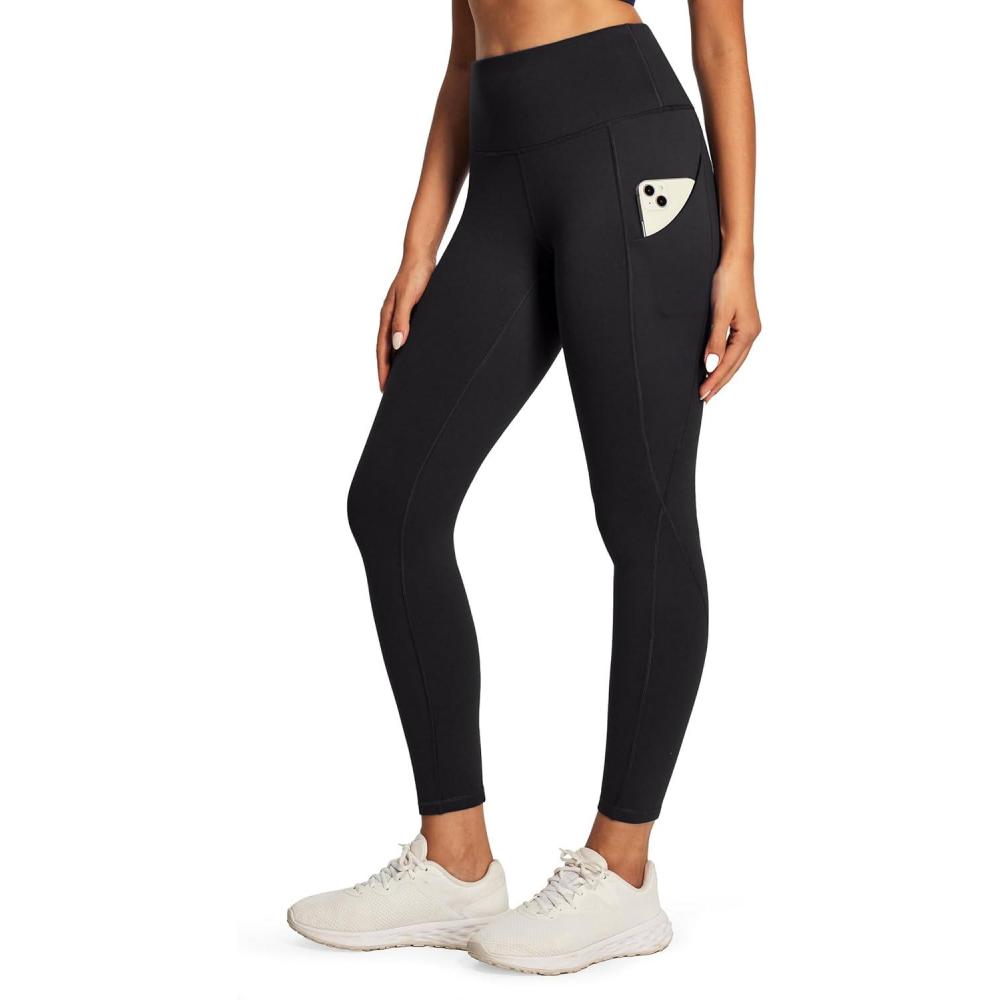 imageEwedoos Fleece Lined Leggings Women Thermal Leggings for Women with Pockets High Waisted Winter Warm Tights Pants ClothesBlack