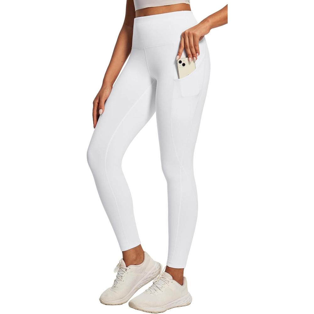 imageEwedoos Fleece Lined Leggings Women Thermal Leggings for Women with Pockets High Waisted Winter Warm Tights Pants ClothesCream White