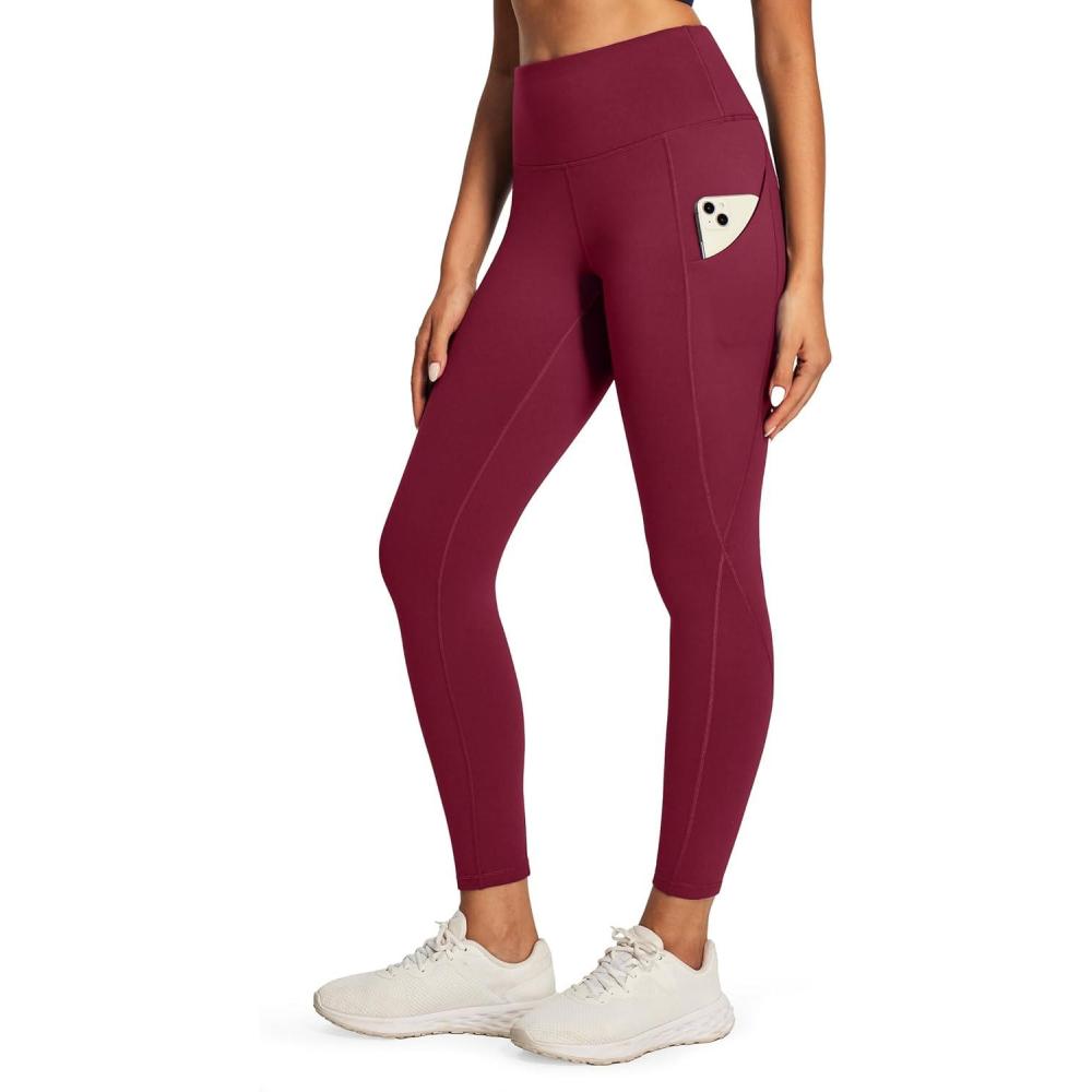 imageEwedoos Fleece Lined Leggings Women Thermal Leggings for Women with Pockets High Waisted Winter Warm Tights Pants ClothesPlum Red