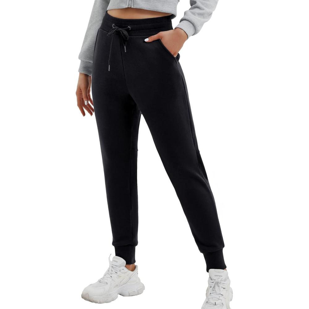 imageEwedoos Fleece Lined Pants Women  Fleece Lined Sweatpants Women with Pockets High Waisted Thermal Joggers Winter PantsBlack