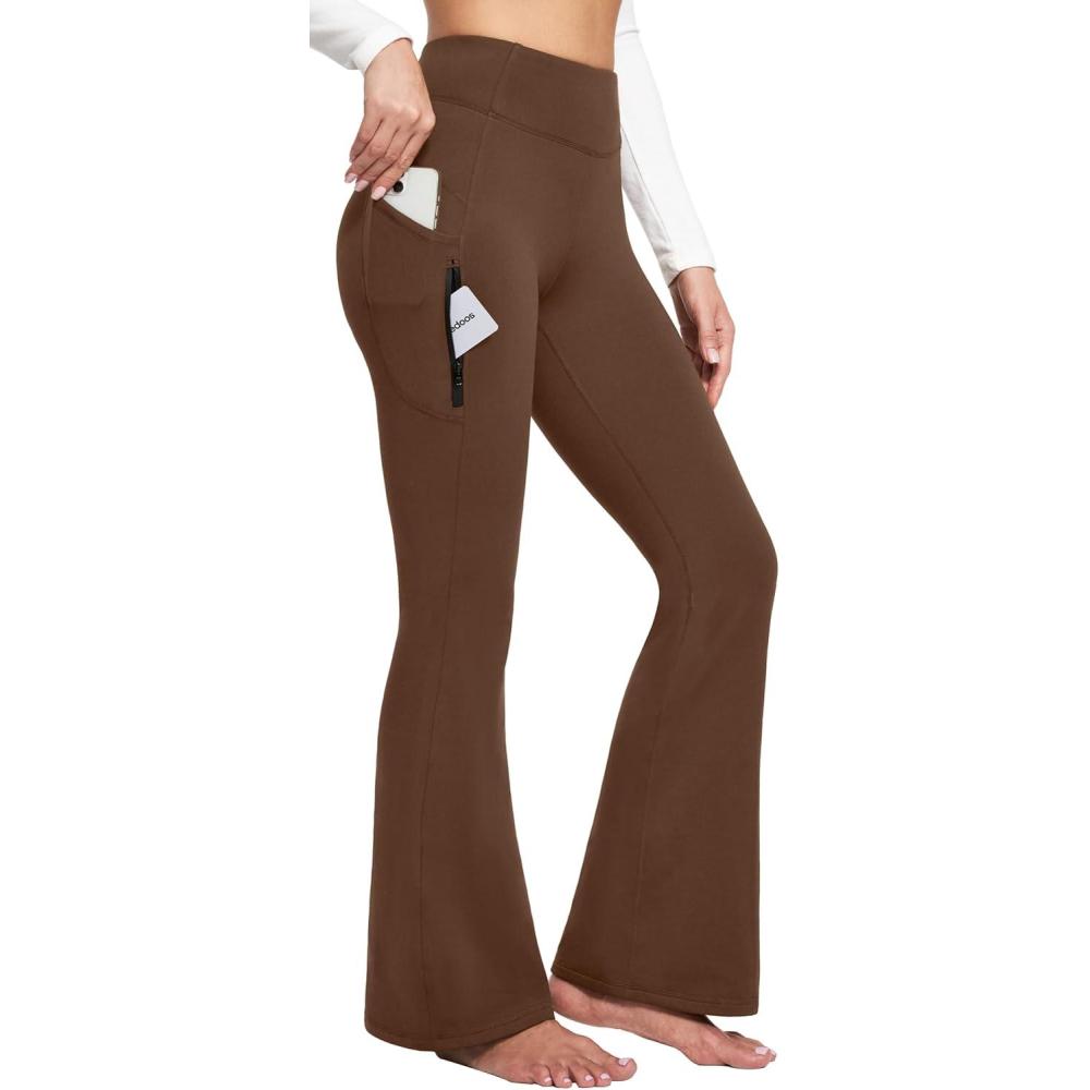 imageEwedoos Fleece Lined Yoga Pants with Pockets Water Resistant Hiking Pants Women High Waist Flare Leggings Winter Warm PantsJava