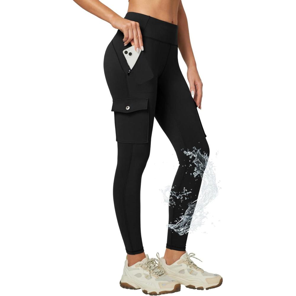 imageEwedoos Hiking Pants Women Leggings with Zipper Pockets Water Resistant Workout Compression Leggings Tummy Control UPF50Black Leggings