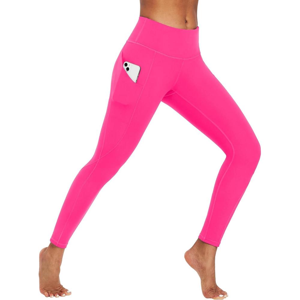 imageEwedoos Leggings with Pockets for Women High Waisted Athletic Workout Compression Leggings Tummy Control Yoga Pants WomenHot Pink