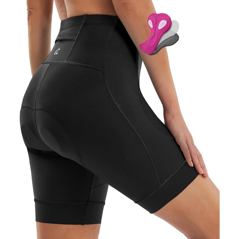imageEwedoos Padded Bike Shorts Women 4D Padding Cycling Shorts with Pocket Road Mountain Ride Womens Biking Bicycle Biker ShortsBlack