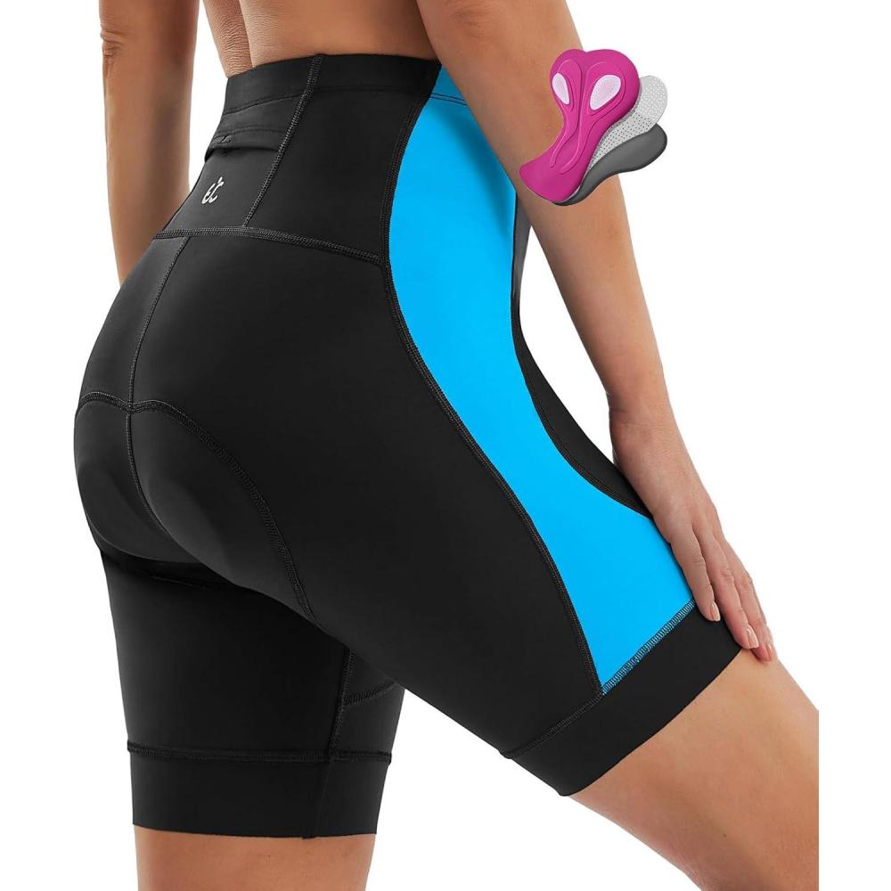 imageEwedoos Padded Bike Shorts Women 4D Padding Cycling Shorts with Pocket Road Mountain Ride Womens Biking Bicycle Biker ShortsBlue