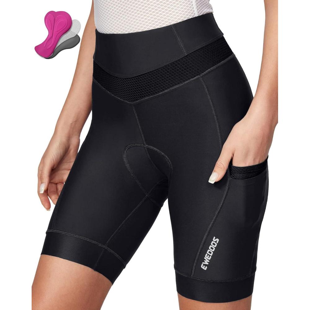 imageEwedoos Padded Bike Shorts for Women With 4 Pockets 4D Padding Cycling Shorts for 3H Rides Bicycle ShortsBlack