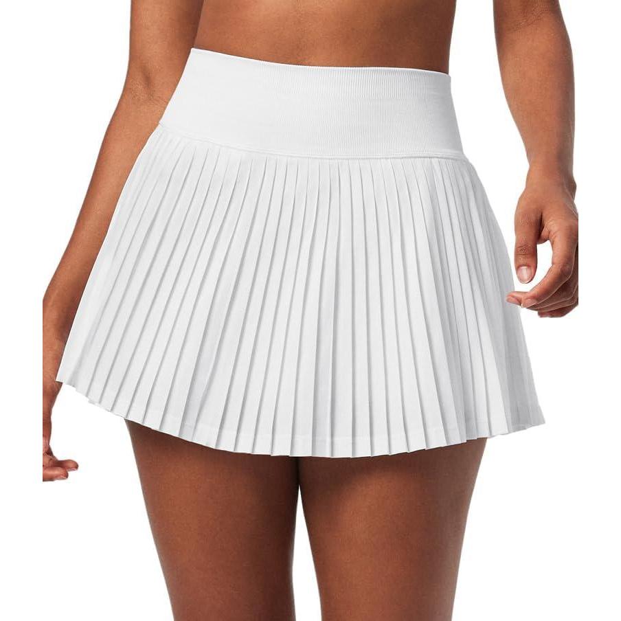imageEwedoos Pleated Tennis Skirt with Shorts Seamless High Waisted Skirt for Women Golf Athletic Skirt Skorts with PocketBright White