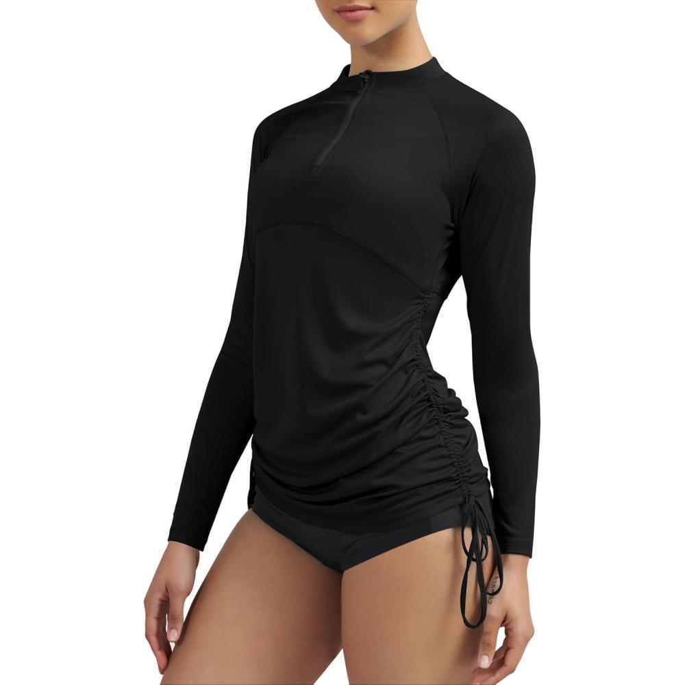 imageEwedoos Rash Guard for Women UPF 50 Sun Protection Clothing Swim Shirts for Woman SPF Shirts Long Sleeve UV Sun ShirtsBlack