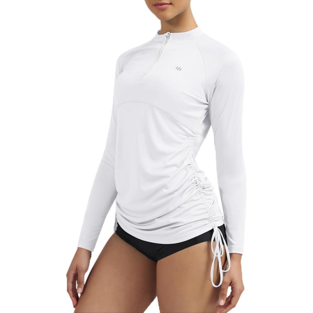 imageEwedoos Rash Guard for Women UPF 50 Sun Protection Clothing Swim Shirts for Woman SPF Shirts Long Sleeve UV Sun ShirtsWhite