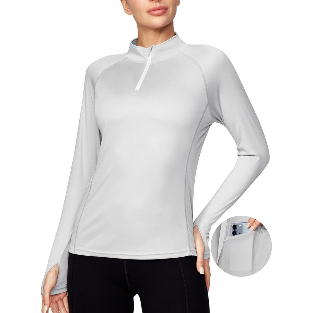 imageEwedoos Rash Guard for Women UPF50 UV Sun Protection Clothing SPF Shirts Long Sleeve Swim Shirts for Woman with PocketsGray