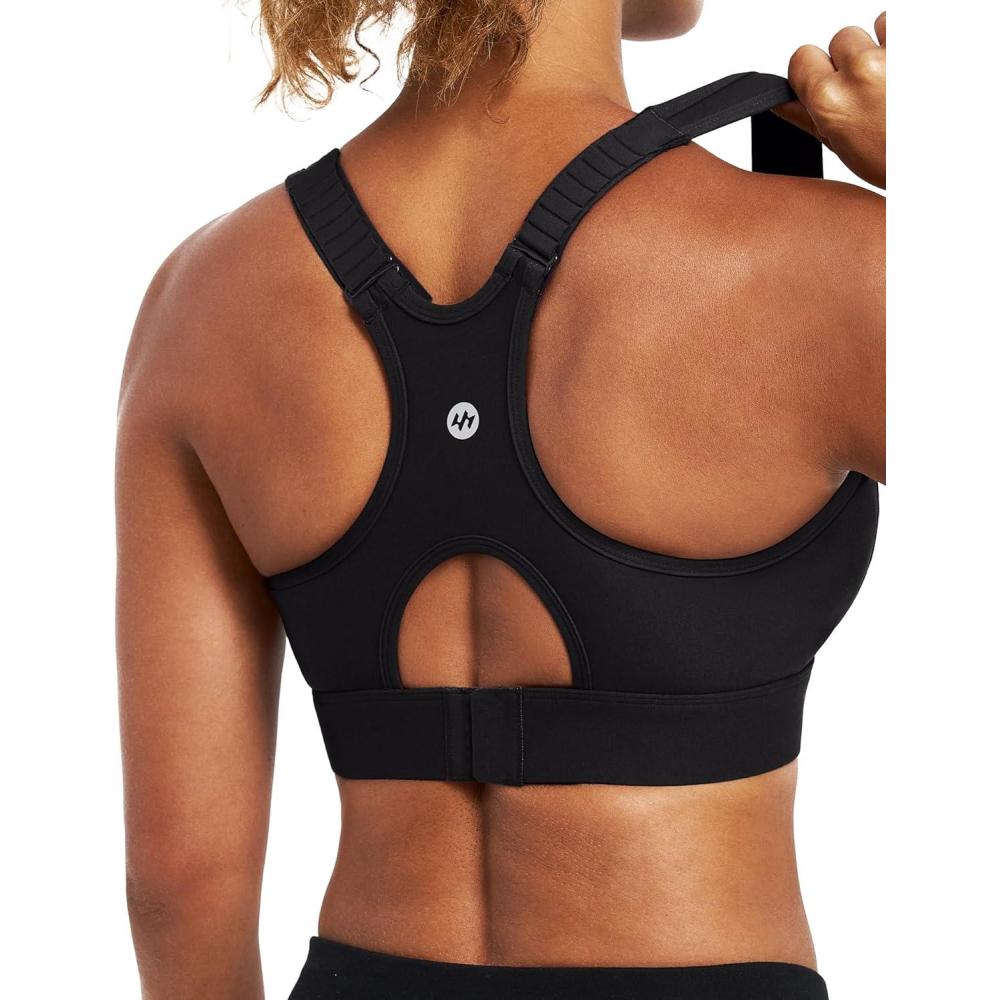 imageEwedoos Sports Bras for Women High Support Racerback High Impact Padded Sports Bra Large Bust for Workout Running YogaBlack