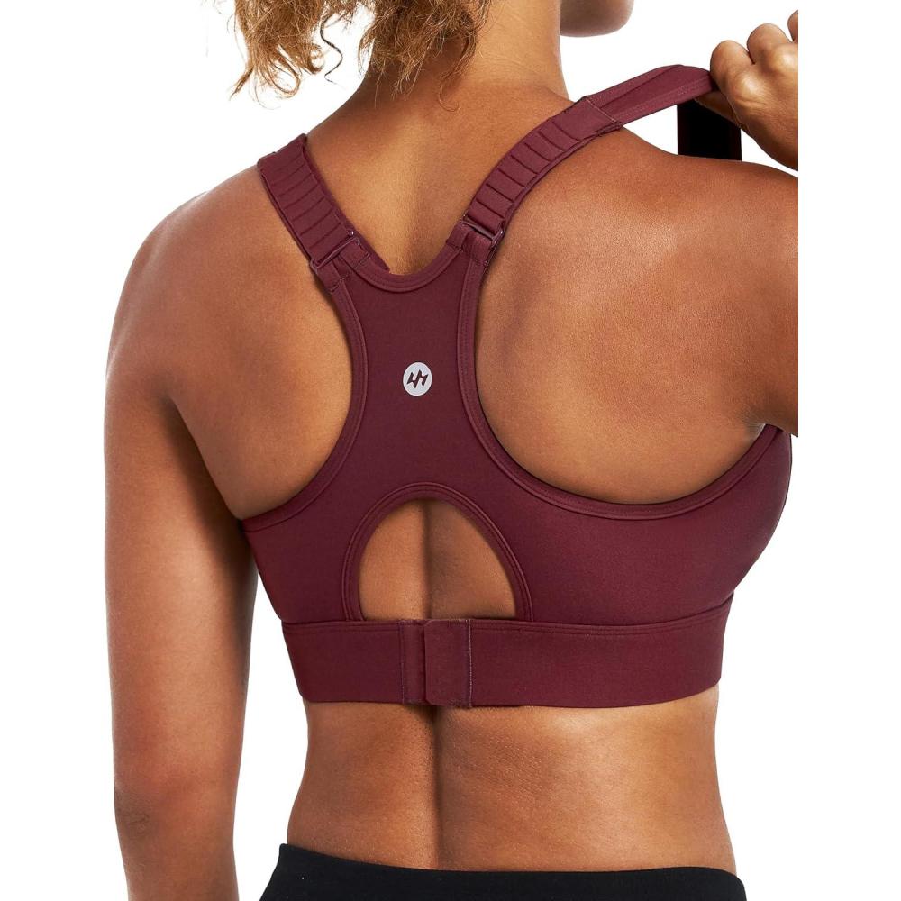 imageEwedoos Sports Bras for Women High Support Racerback High Impact Padded Sports Bra Large Bust for Workout Running YogaRed