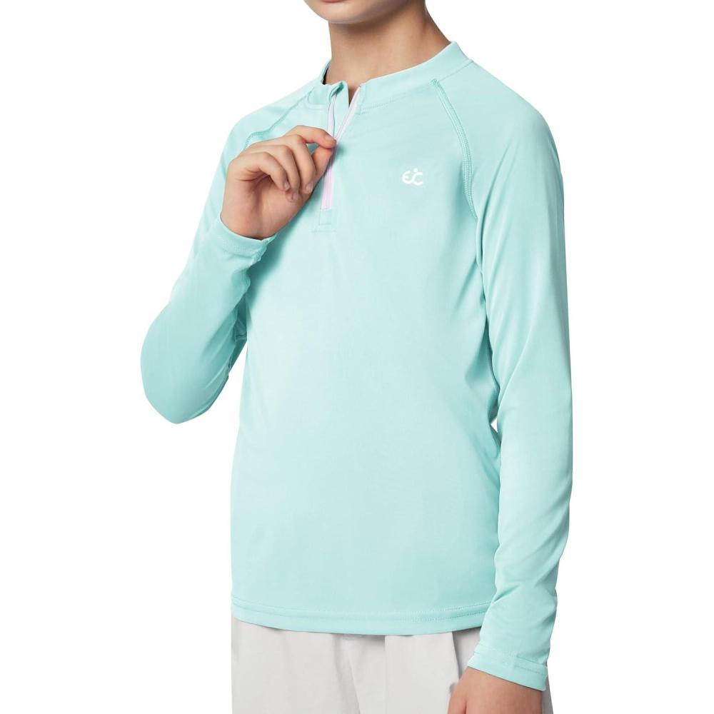 imageEwedoos UPF50 Boys Swim Shirt Rash Guard Long Sleeve Quick Dry Sun Shirts Kids Boys Fishing Shirt for Summer OutdoorLight Green