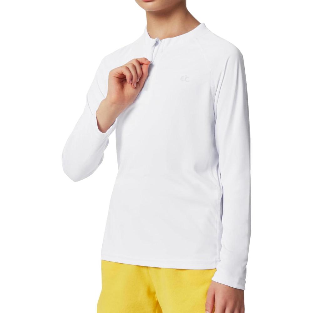 imageEwedoos UPF50 Boys Swim Shirt Rash Guard Long Sleeve Quick Dry Sun Shirts Kids Boys Fishing Shirt for Summer OutdoorWhite