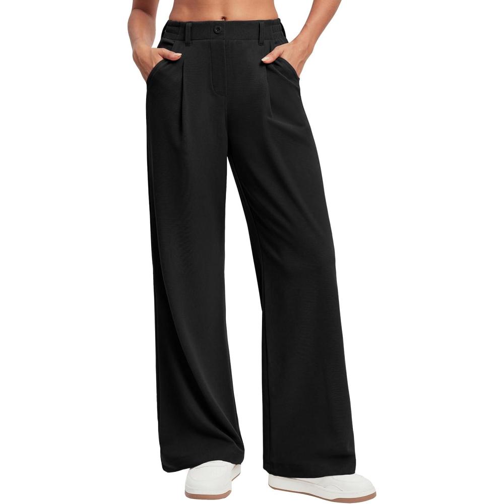 imageEwedoos Wide Leg Pants Woman Stretchy Work Dress Pants Women Pull on Business Casual Slacks Trousers Fall Outfits 26quot28quot26 Petite Black