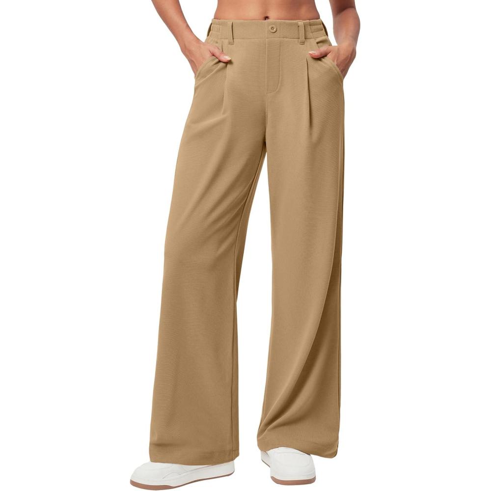 imageEwedoos Wide Leg Pants Woman Stretchy Work Dress Pants Women Pull on Business Casual Slacks Trousers Fall Outfits 26quot28quotLatte 28 Regular
