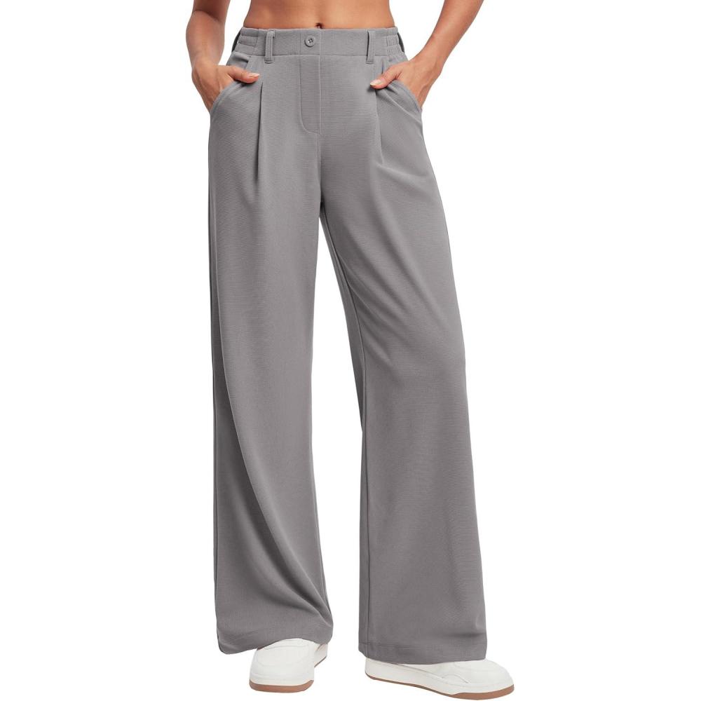 imageEwedoos Wide Leg Pants Woman Stretchy Work Dress Pants Women Pull on Business Casual Slacks Trousers Fall Outfits 26quot28quotMink Ash 26 Petite