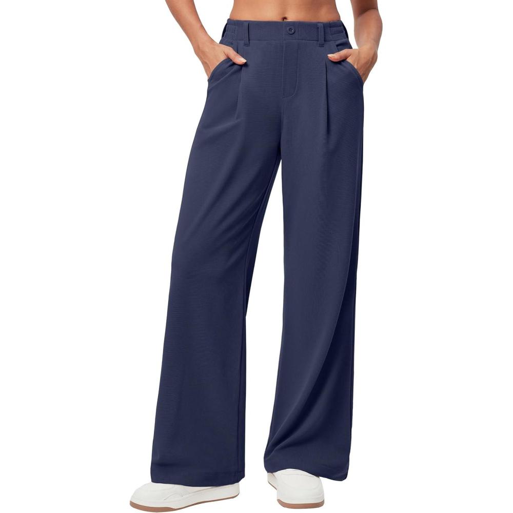 imageEwedoos Wide Leg Pants Woman Stretchy Work Dress Pants Women Pull on Business Casual Slacks Trousers Fall Outfits 26quot28quotNavy 28 Regular