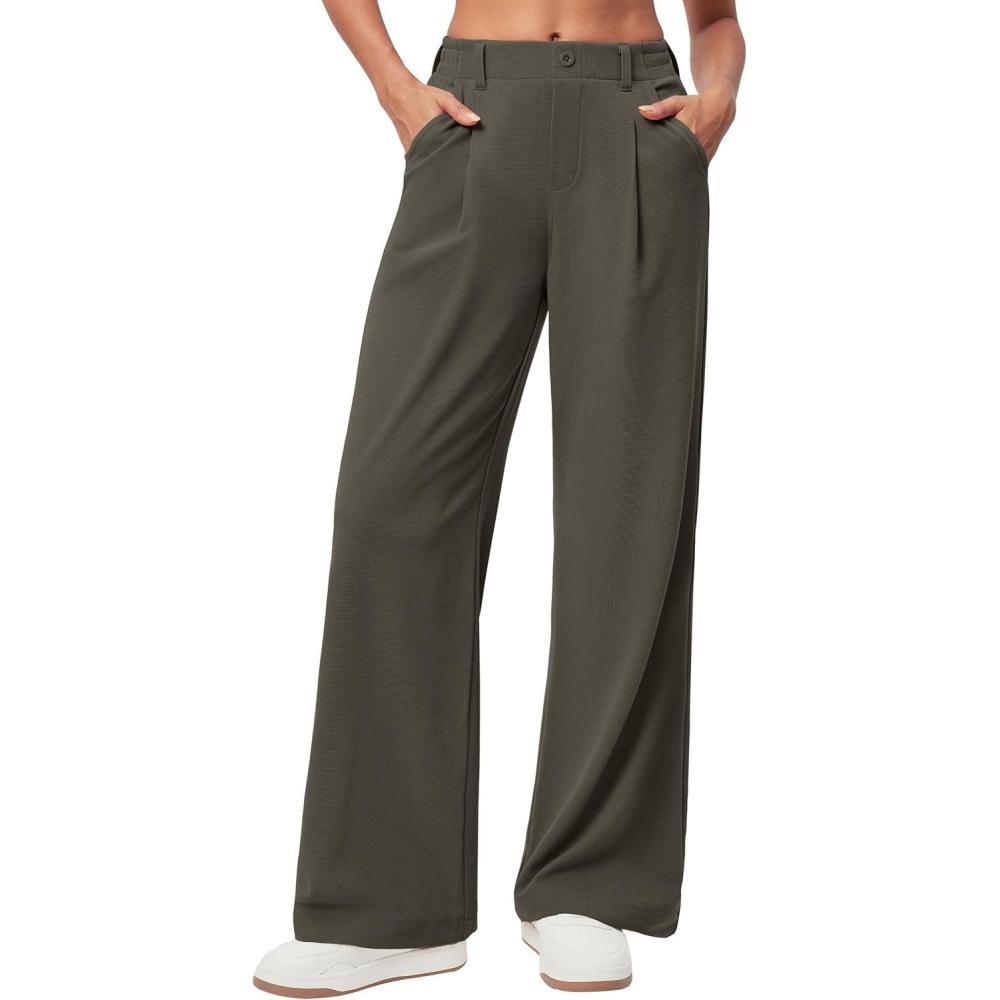 imageEwedoos Wide Leg Pants Woman Stretchy Work Dress Pants Women Pull on Business Casual Slacks Trousers Fall Outfits 26quot28quotOlive Green 28 Regular