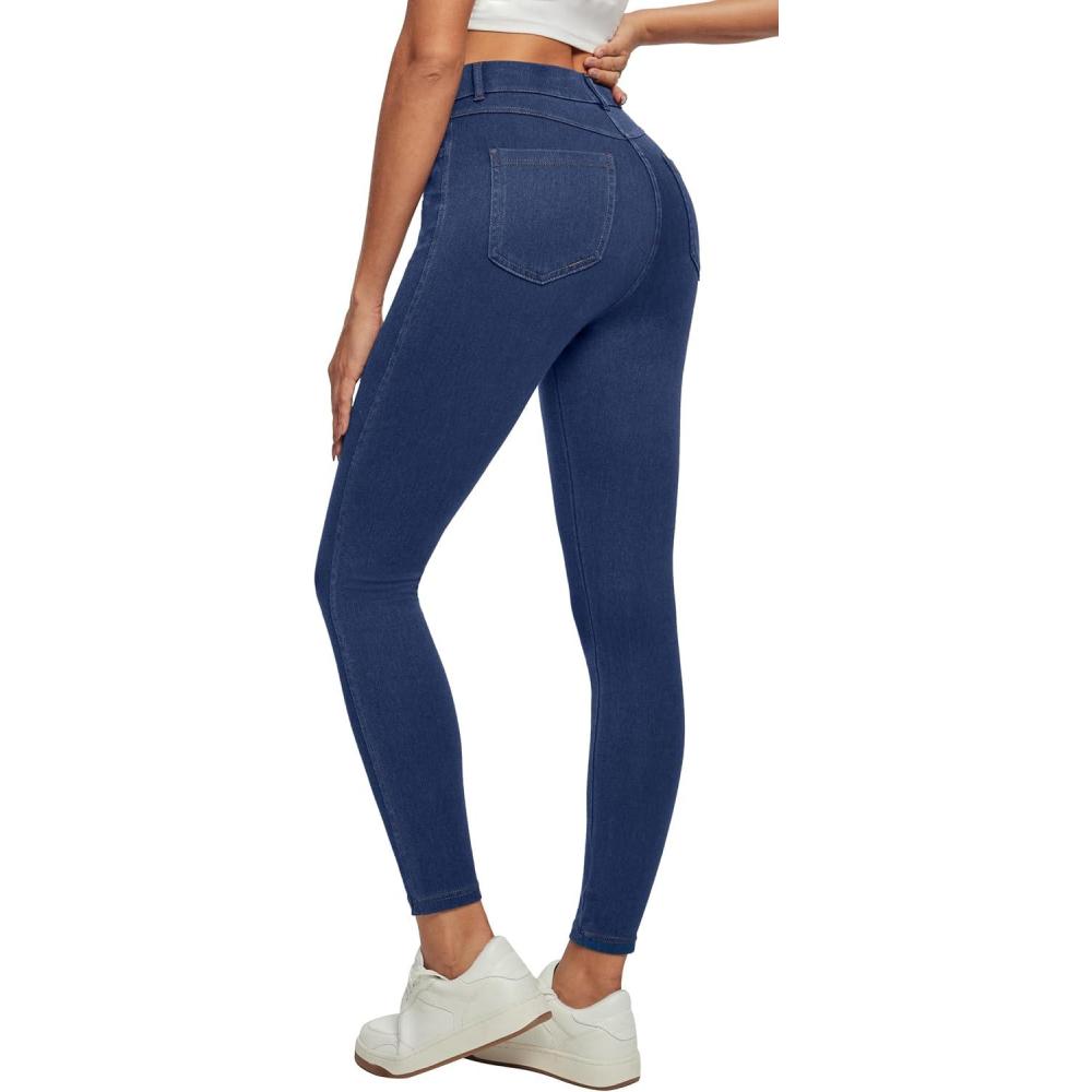 imageEwedoos Women Jeans High Waisted Stretchy Skinny Jeans for Women Tummy Control Jeggings Pull on Jeans Leggings with PocketsDark Blue