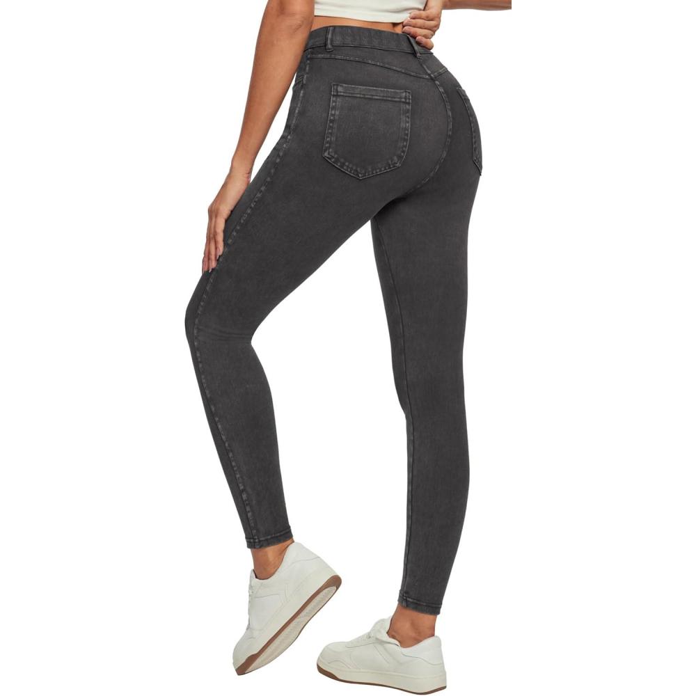 imageEwedoos Women Jeans High Waisted Stretchy Skinny Jeans for Women Tummy Control Jeggings Pull on Jeans Leggings with PocketsGray
