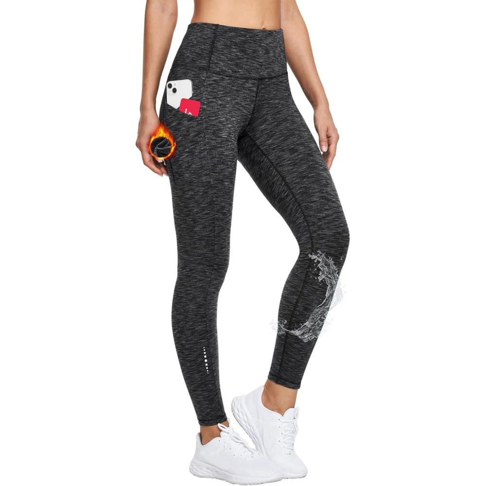 imageEwedoos Womens Fleece Lined Leggings WaterResistant Thermal Winter Fleece Leggings for Women with Pockets Ski HikingCharcoal