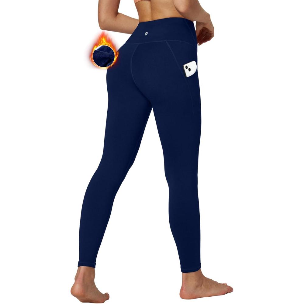 imageEwedoos Womens Fleece Lined Leggings with Pockets Winter Thermal Leggings for Women High Waisted Yoga Warm LeggingsBlue