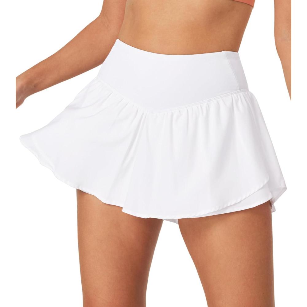 imageEwedoos Womens Flowy Shorts with Pockets Tummy Control Athletic Shorts for Women Running Shorts Tennis Skirt SkortWhite