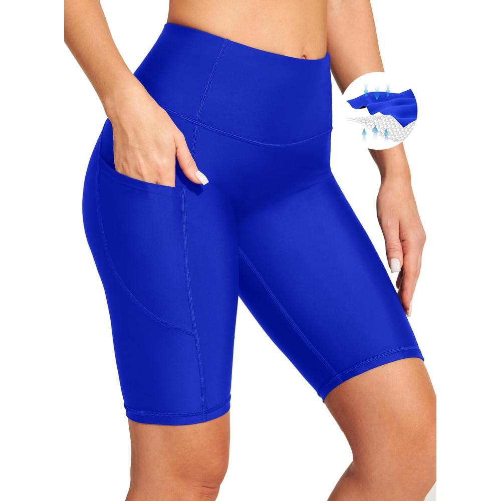 imageEwedoos Womens Swim Shorts Tummy Control UPF50 High Waisted Swim Bottoms Long Swim Board Shorts for Women with PocketsBlue