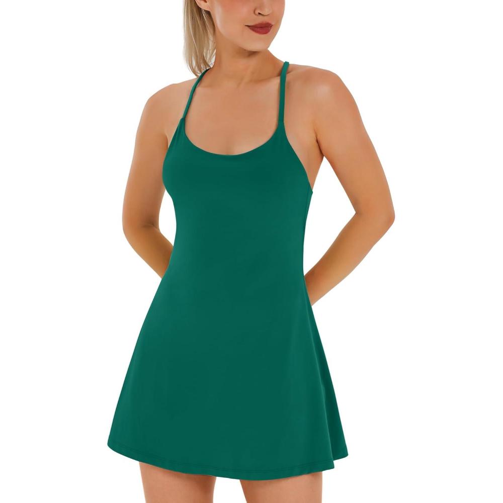 imageWomens Tennis Dress Athletic Dress with Builtin Bra ampamp Shorts Pockets Summer Dresses for Women Golf Outfits for WorkoutPine Green