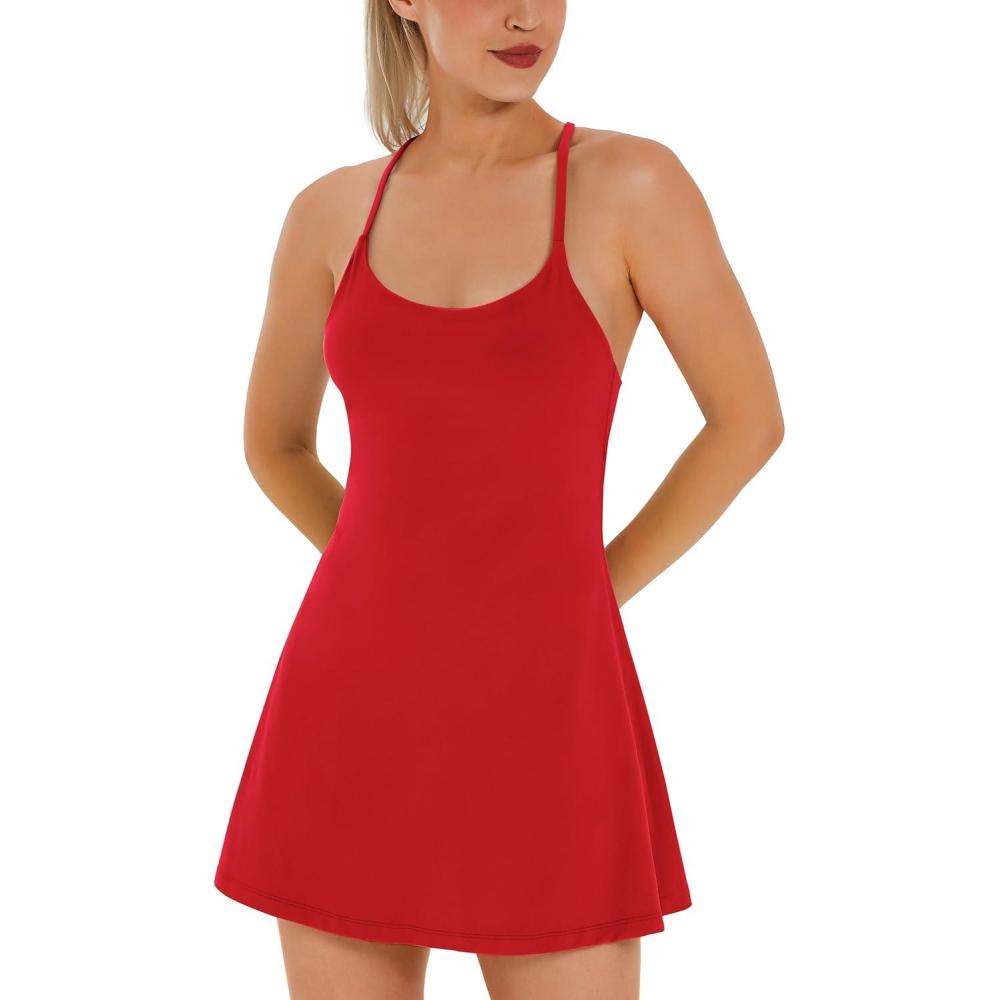 imageWomens Tennis Dress Athletic Dress with Builtin Bra ampamp Shorts Pockets Summer Dresses for Women Golf Outfits for WorkoutRed