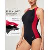 Ewedoos Athletic Swimsuit for Women Adjustable Strap One Piece Swimsuit Racerback Bathing Suit for Women Tummy Control(Black Red)