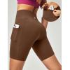 Ewedoos Biker Shorts Women Tummy Control Workout Shorts with 3 Pockets High Waisted Compression Gym Running Yoga Shorts Women(Brown Java)