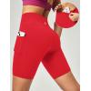 Ewedoos Biker Shorts Women Tummy Control Workout Shorts with 3 Pockets High Waisted Compression Gym Running Yoga Shorts Women(Red)
