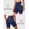 Ewedoos Biker Shorts Women Tummy Control Workout Shorts with 3 Pockets High Waisted Compression Gym Running Yoga Shorts Women(True Navy)
