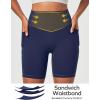 Ewedoos Biker Shorts Women Tummy Control Workout Shorts with 3 Pockets High Waisted Compression Gym Running Yoga Shorts Women(True Navy)