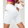 Ewedoos Biker Shorts Women Tummy Control Workout Shorts with 3 Pockets High Waisted Compression Gym Running Yoga Shorts Women(White)