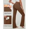 Ewedoos Bootcut Yoga Pants with Pockets for Women Wide Leg Pants Woman High Waisted Stretchy Work Pants for Yoga Workout(Brown)