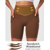 Ewedoos Compression Shorts for Women Spandex Biker Shorts Women Tummy Control with Pockets 6″ No Front Seam Yoga Gym Workout(Brown)