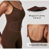 Ewedoos Flare Jumpsuits for Women with Pockets Adjustable Strap Sculpting Bodycon Jumpsuit Unitard Tummy Control Body Suit(Brown)