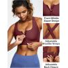 Ewedoos High Impact Sports Bras for Women High Support Zip Front Large Bust Workout Sports Bras with Adjustable Straps(Wine Red)