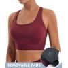 Ewedoos High Support Sports Bras for Women Adjustbale Supportive High Impact Sports Bra Push Up Workout Running Bras(Wine Red)