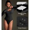 Ewedoos Long Sleeve Bodysuits for Women Scoop Neck Body Suits for Womens Tummy Control Soft Double Lined Bodysuit Tops(Black)