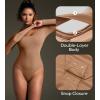 Ewedoos Long Sleeve Bodysuits for Women Scoop Neck Body Suits for Womens Tummy Control Soft Double Lined Bodysuit Tops(Latte)