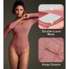 Ewedoos Long Sleeve Bodysuits for Women Scoop Neck Body Suits for Womens Tummy Control Soft Double Lined Bodysuit Tops(Marsala)