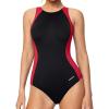 Ewedoos Athletic Swimsuit for Women Adjustable Strap One Piece Swimsuit Racerback Bathing Suit for Women Tummy Control(Black Red)