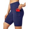 Ewedoos Biker Shorts Women Tummy Control Workout Shorts with 3 Pockets High Waisted Compression Gym Running Yoga Shorts Women(Blue)