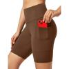 Ewedoos Biker Shorts Women Tummy Control Workout Shorts with 3 Pockets High Waisted Compression Gym Running Yoga Shorts Women(Brown Java)