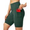Ewedoos Biker Shorts Women Tummy Control Workout Shorts with 3 Pockets High Waisted Compression Gym Running Yoga Shorts Women(Dark Green)