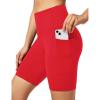 Ewedoos Biker Shorts Women Tummy Control Workout Shorts with 3 Pockets High Waisted Compression Gym Running Yoga Shorts Women(Red)
